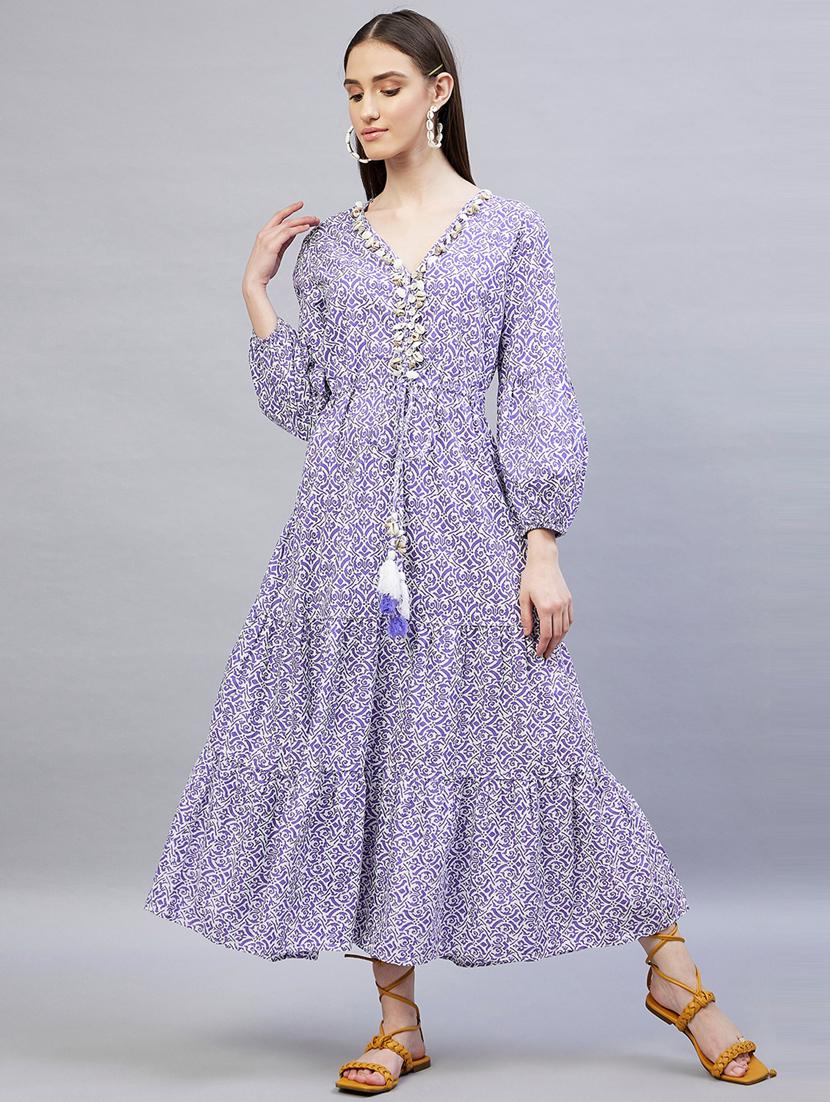 v-neck printed flared dress - 19111270 -  Zoom Image - 0