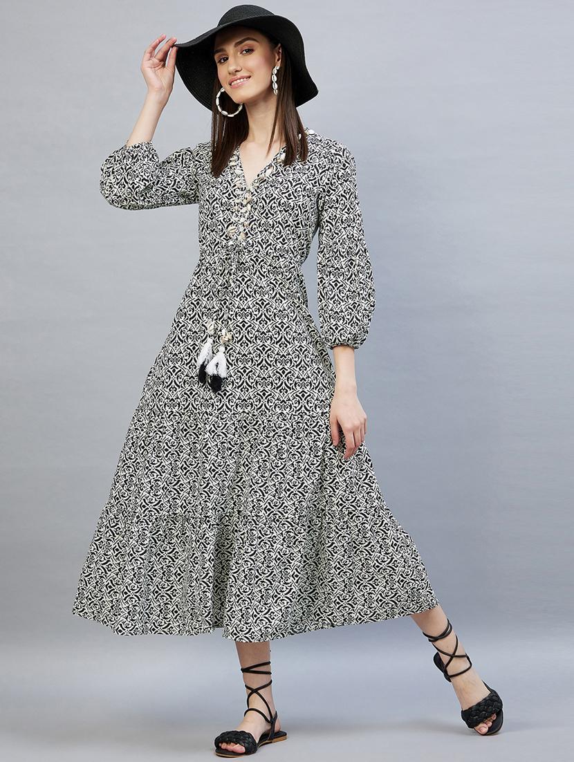 v-neck printed flared dress - 19111271 -  Zoom Image - 0