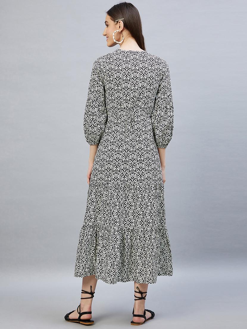 v-neck printed flared dress - 19111271 - Standard Image - 3