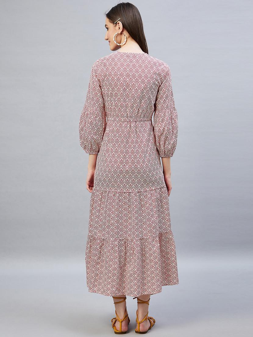 v-neck printed flared ethnic dress - 19111272 - Standard Image - 3