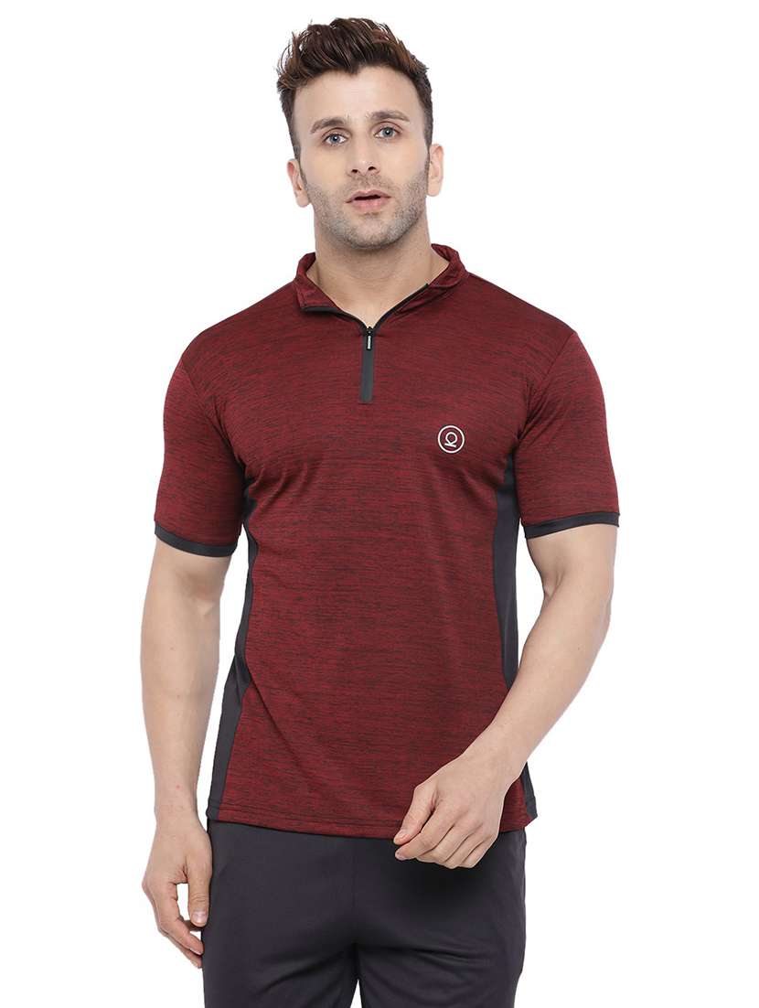 maroon color blocked t-shirt - 19112722 -  Zoom Image - 0