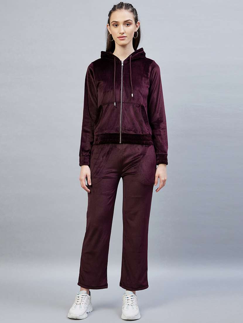 burgundy velvet top and trouser set