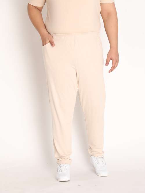 beige cotton blend  full length track pant - 19115449 -  Standard Image - 0