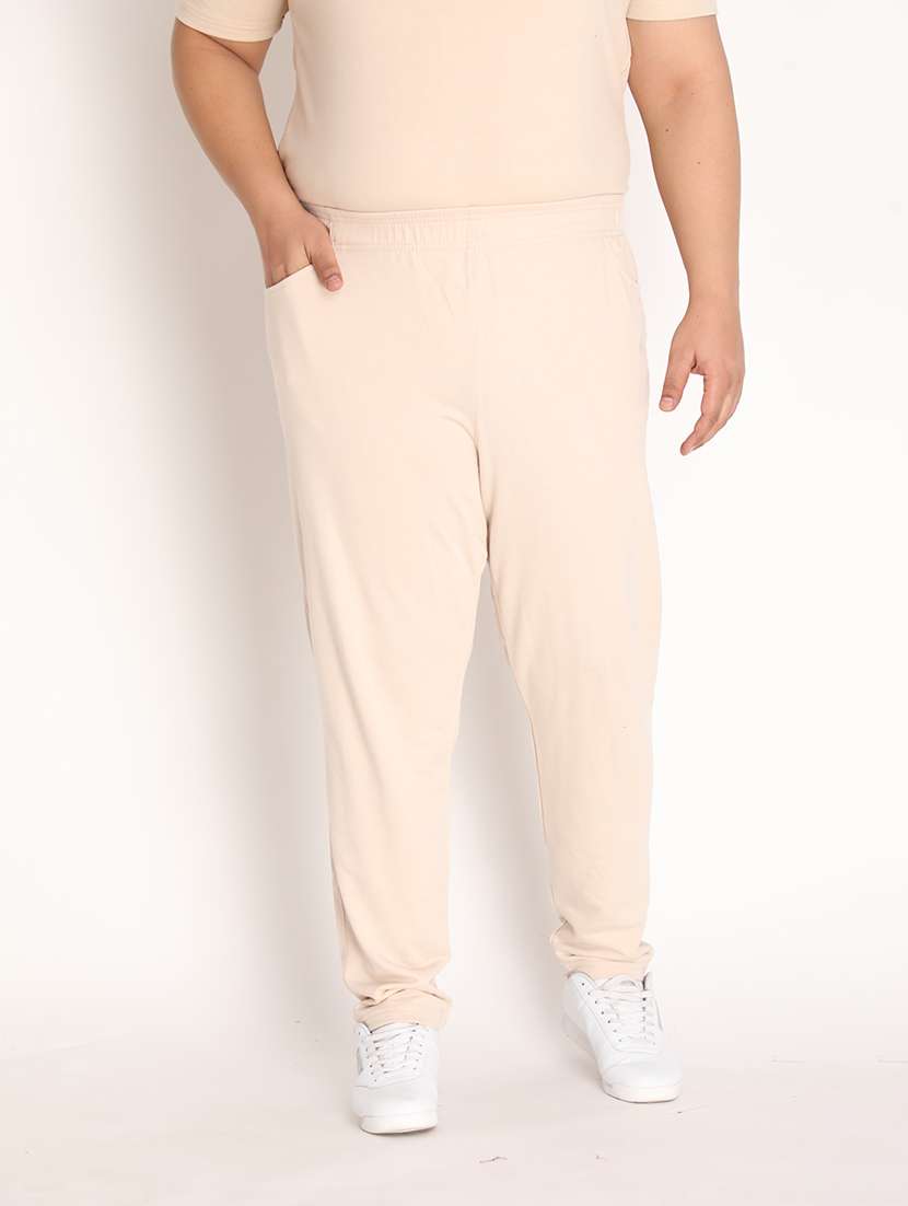 beige cotton blend  full length track pant