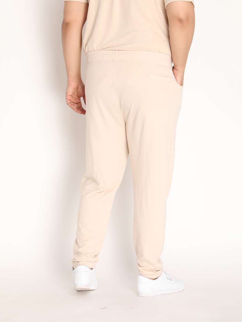beige cotton blend full length track pant - 19115449 - Standard Image - 3