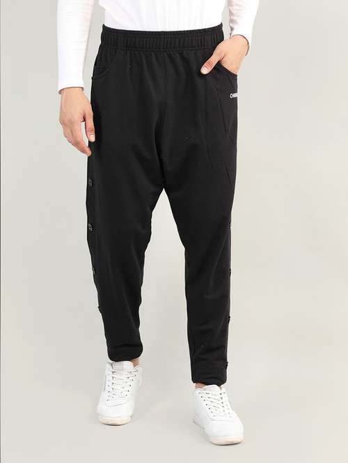 black cotton blend  full length track pant - 19115489 -  Standard Image - 0