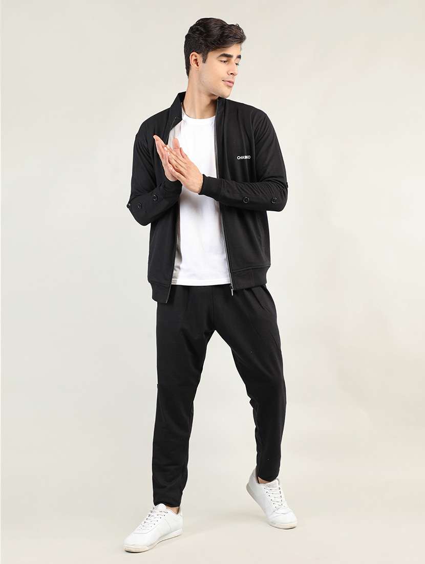 black cotton blend  full length track pant - 19115489 -  Standard Image - 3