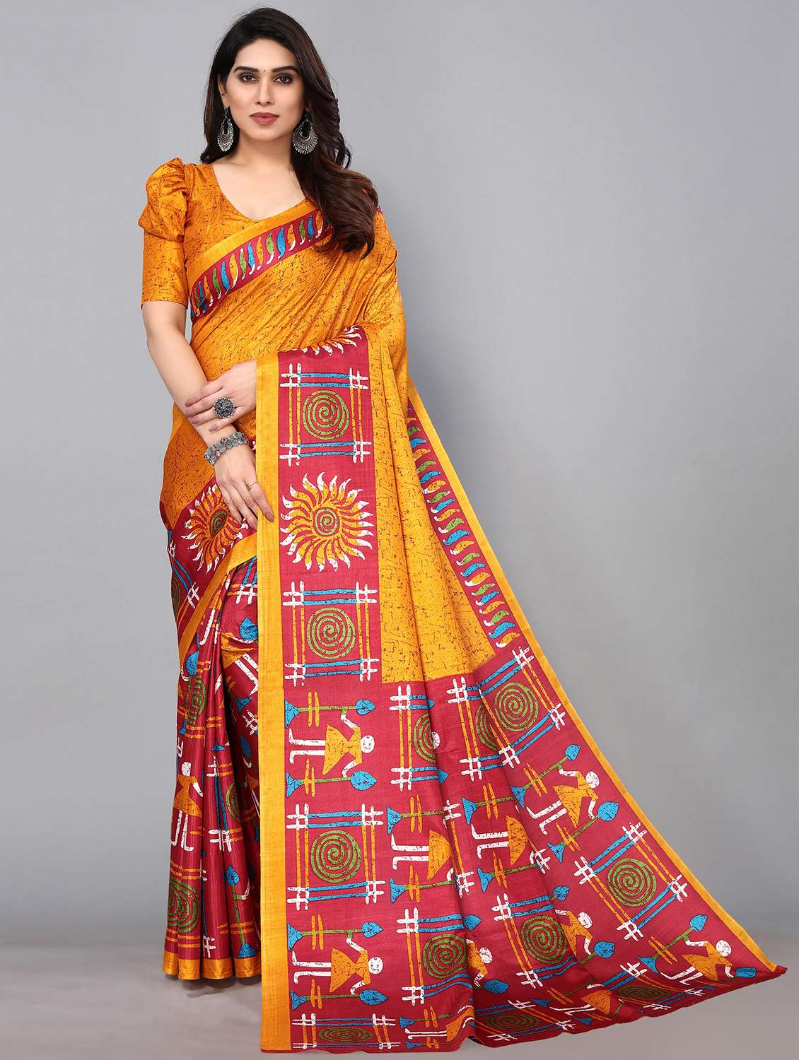 yellow silk blend mysore saree with blouse - 19118506 - Zoom Image - 0