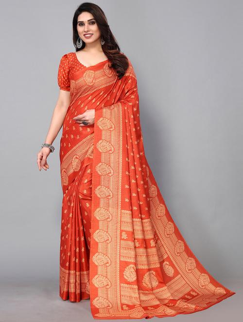 orange silk blend mysore saree with blouse - 19118514 - Standard Image - 0