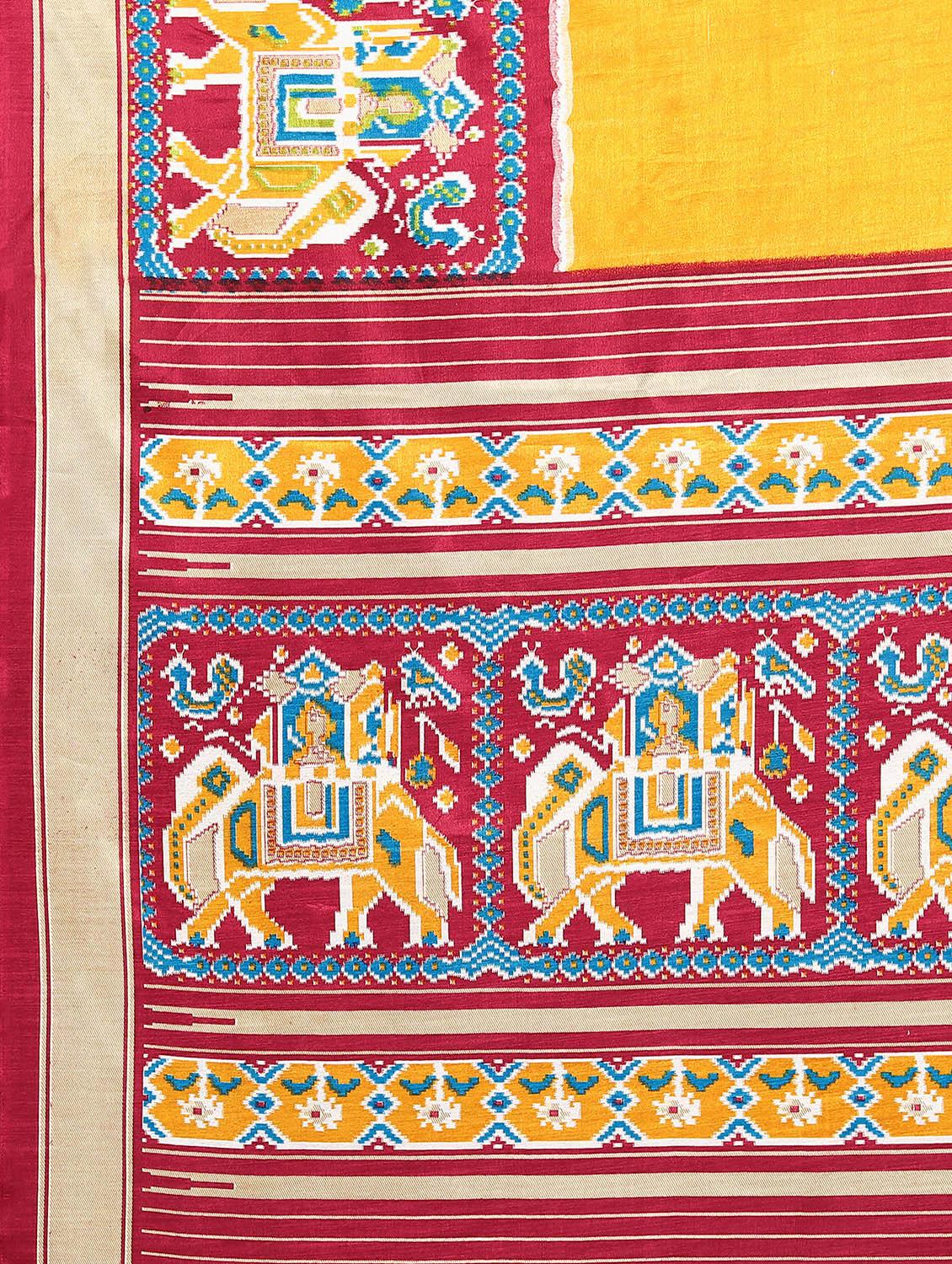 yellow silk blend patola saree with blouse - 19118527 - Standard Image - 3