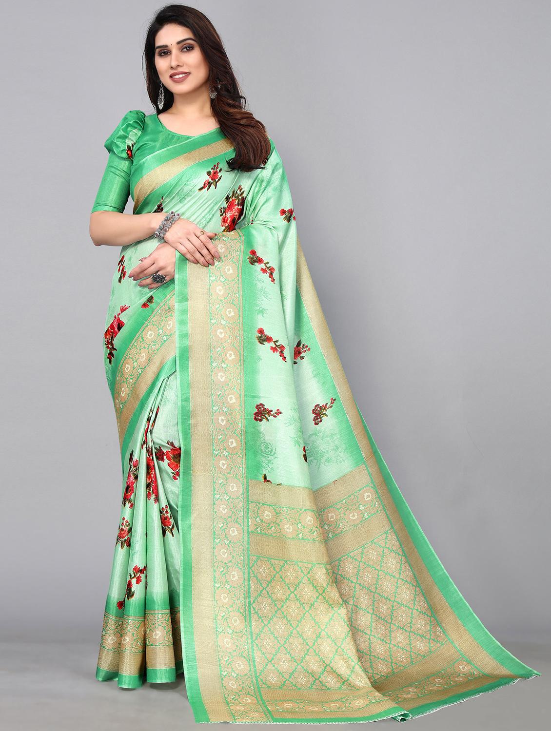 green silk blend mysore saree with blouse - 19118531 - Zoom Image - 0