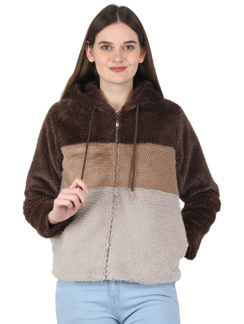 Buy online Hooded Neck Color Block Jacket from jackets and blazers