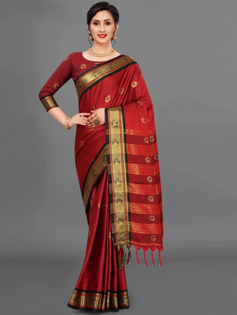 women's self design red colored saree - 19119330 - Zoom Image - 0