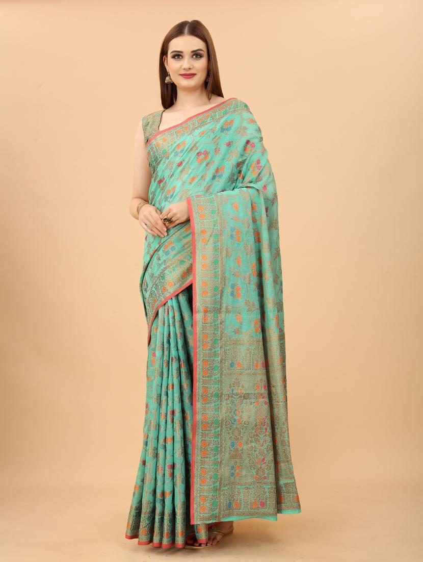 blue chanderi saree with blouse - 19119331 - Zoom Image - 0