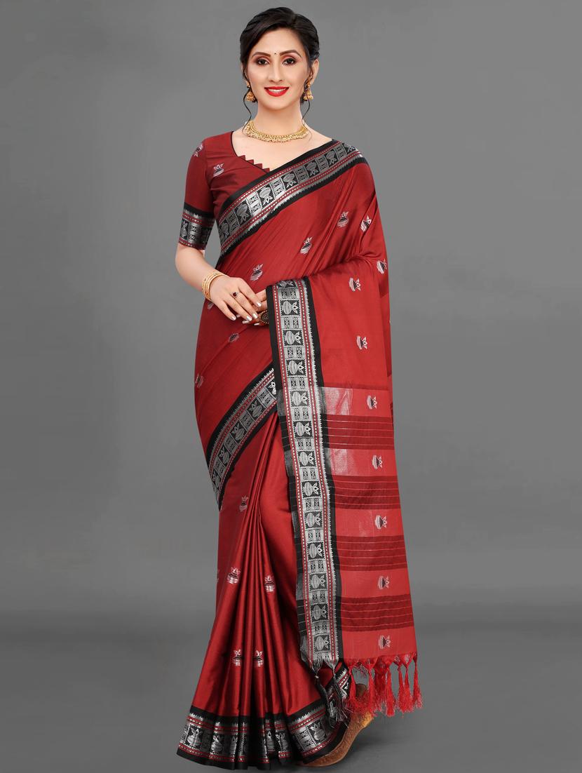 women's self design maroon colored saree with blouse - 19119348 - Zoom Image - 0