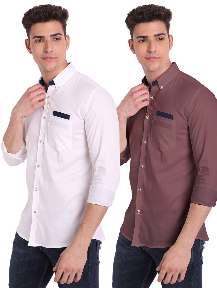 mens solid casual shirt - 19119487 - Zoom Image - 0