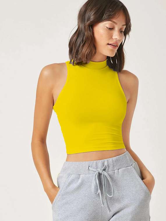 women's crop high neck top