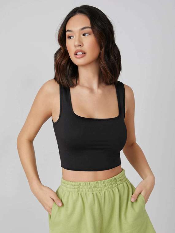 women's crop square neck top