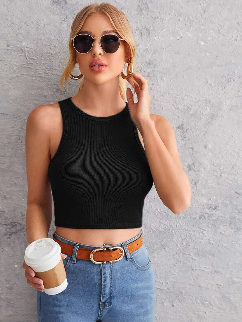 women's crop round neck top