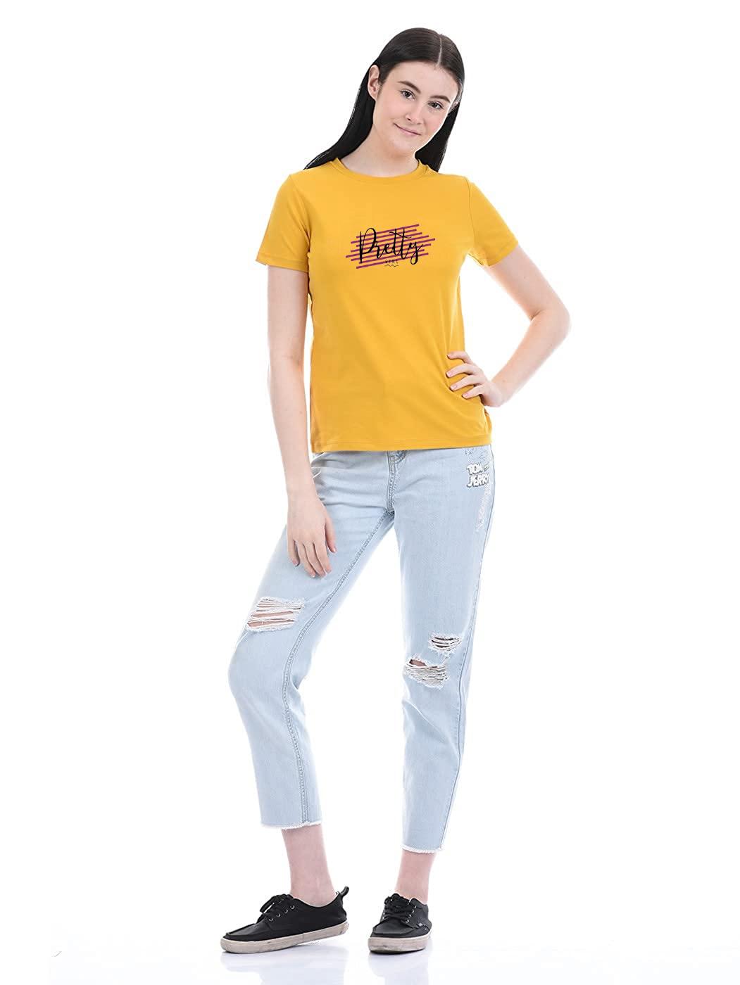 urbane glamorous women short sleeve causal t-shirt (yellow) - 19120668 - Standard Image - 3