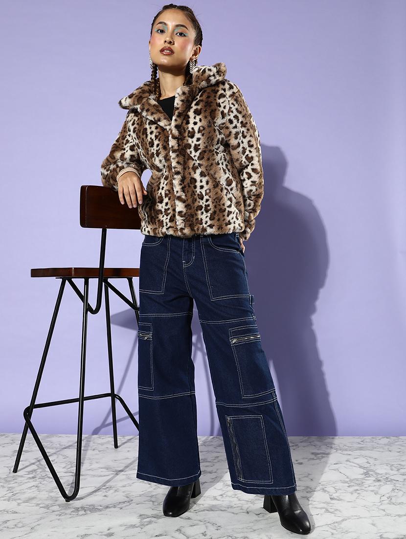 women brown animal printed faux fur jacket - 19120777 - Standard Image - 3