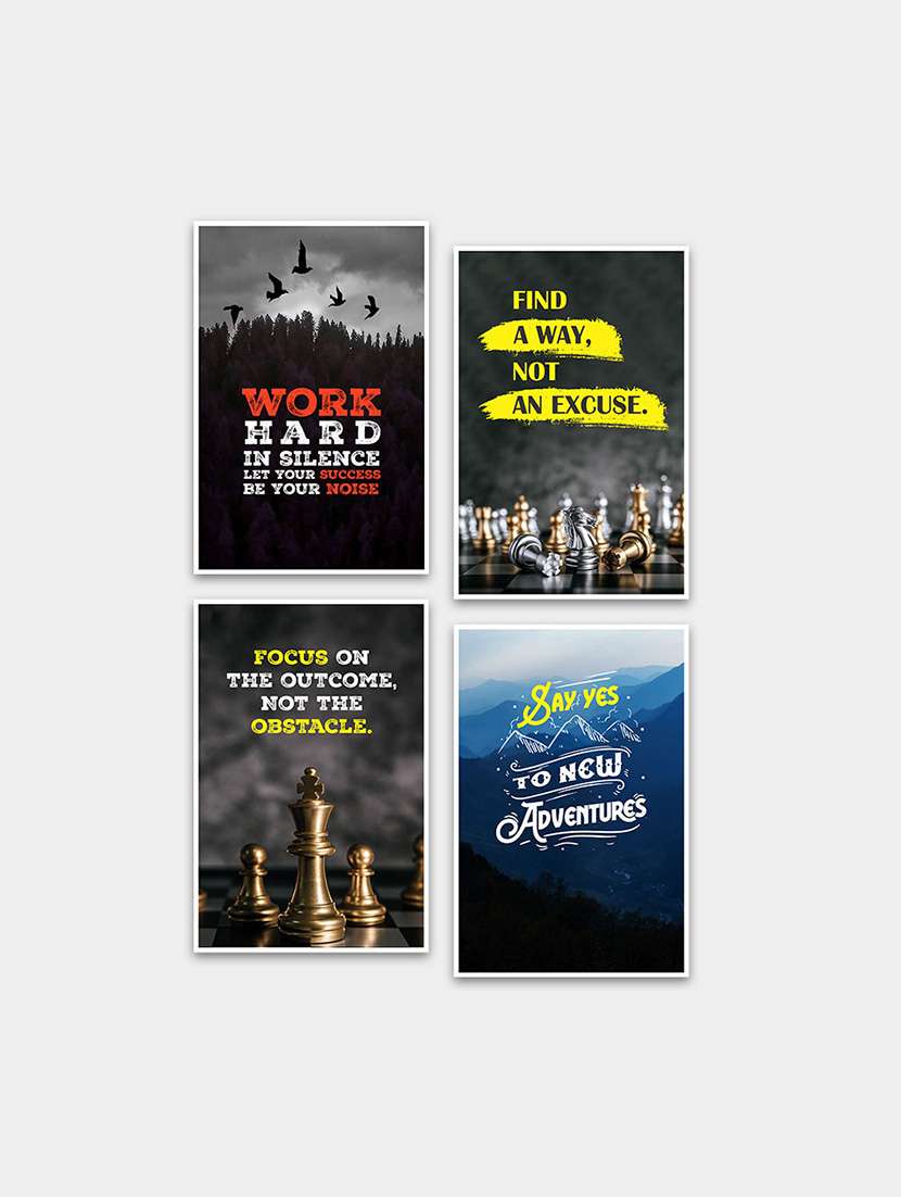 motivational quotes decorative wall posters for room decor (pf_7012n) set of 4