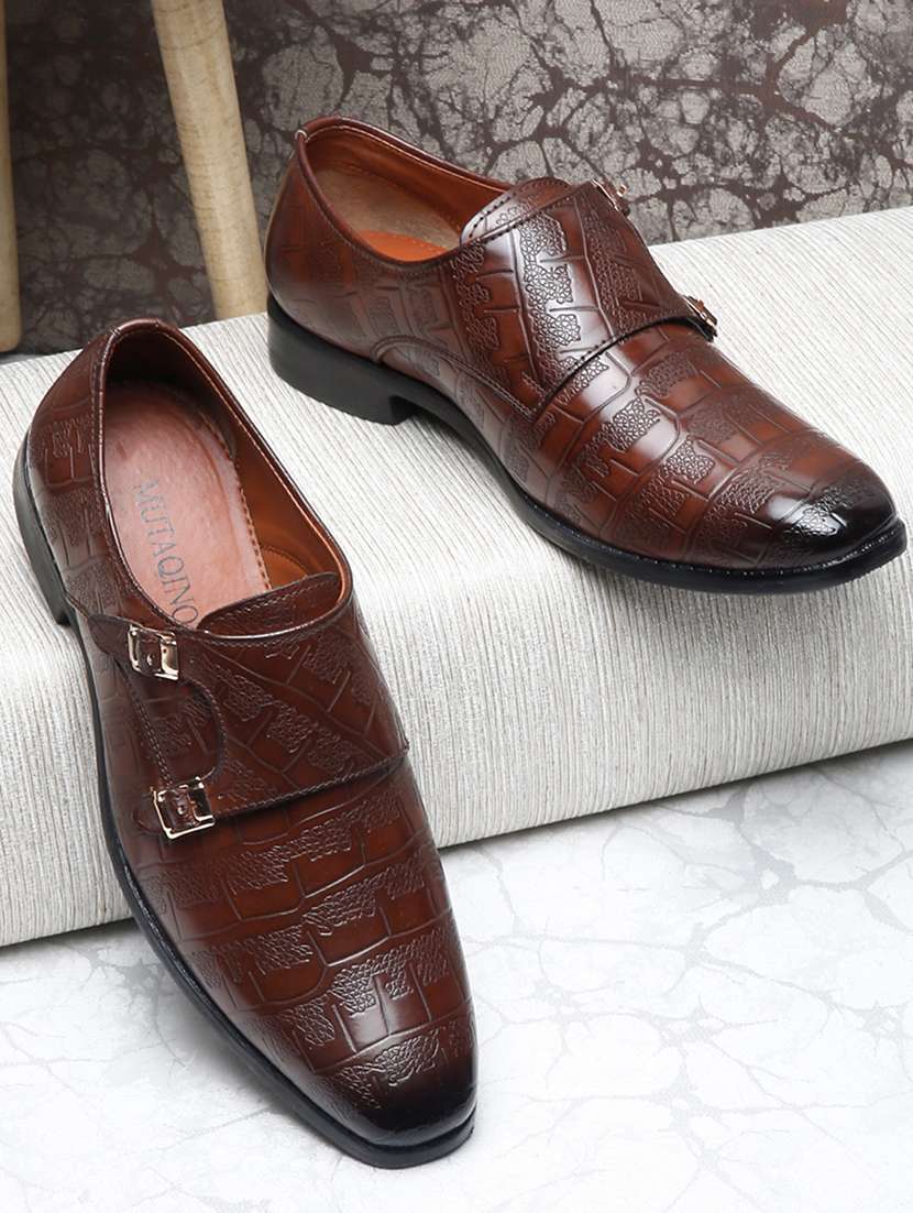 Buy online Brown Patent Leather Slip On Monk Straps from Formal