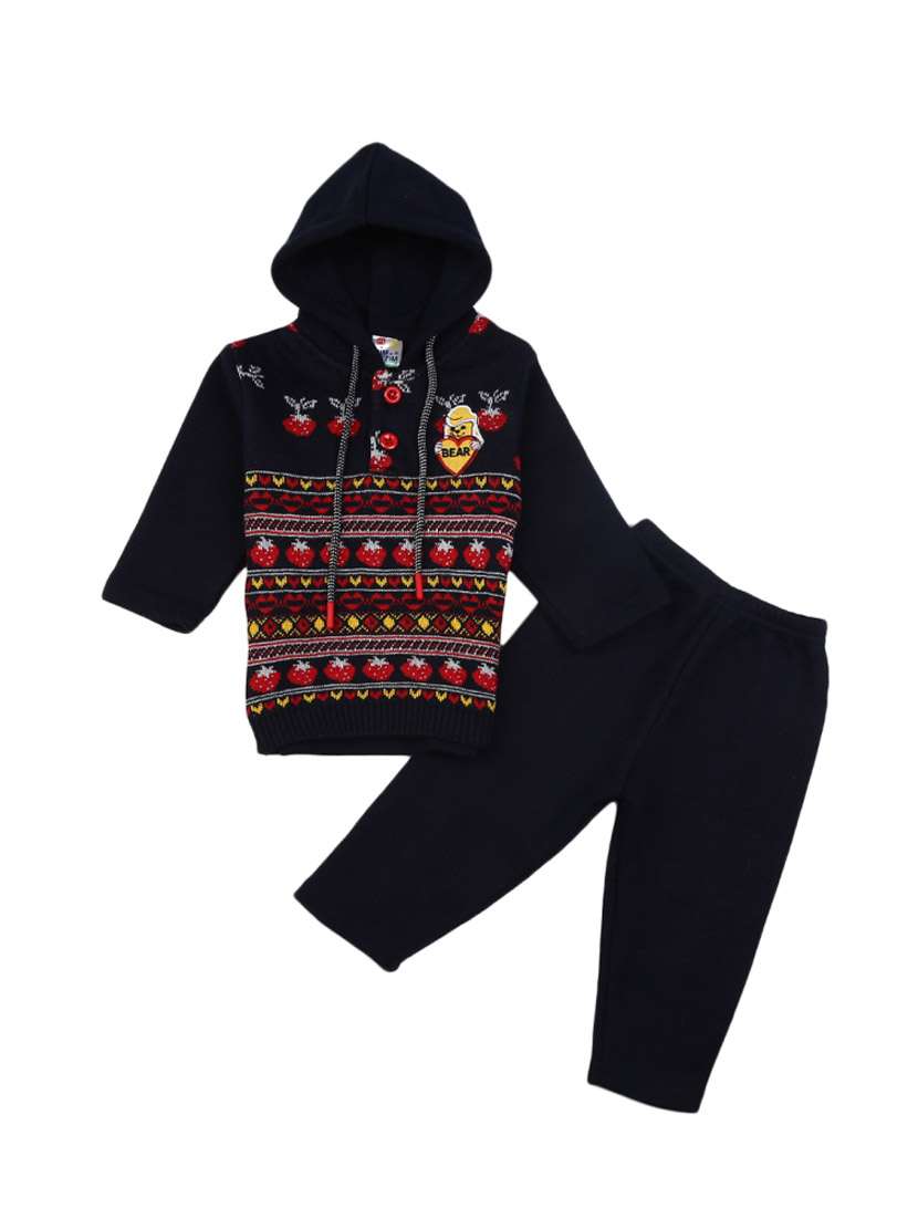 girls navy blue printed full length set 