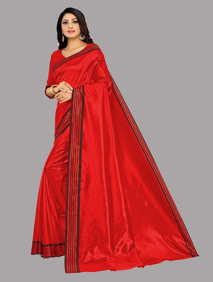 red solid saree with blouse - 19122157 - Zoom Image - 0