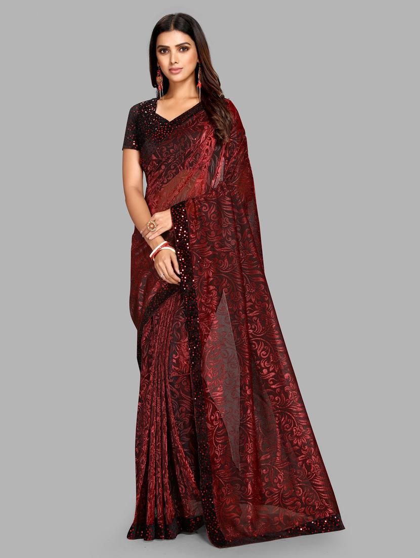 red self design saree with blouse - 19122168 - Zoom Image - 0