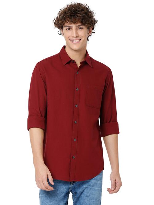 brown solid casual shirt - 19124309 - Standard Image - 0