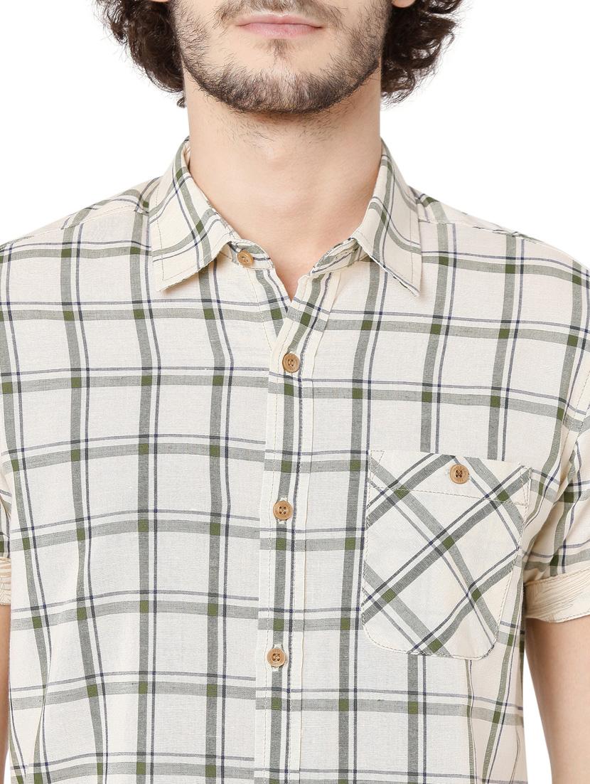 beige checkered casual shirt - 19124352 - Standard Image - 5