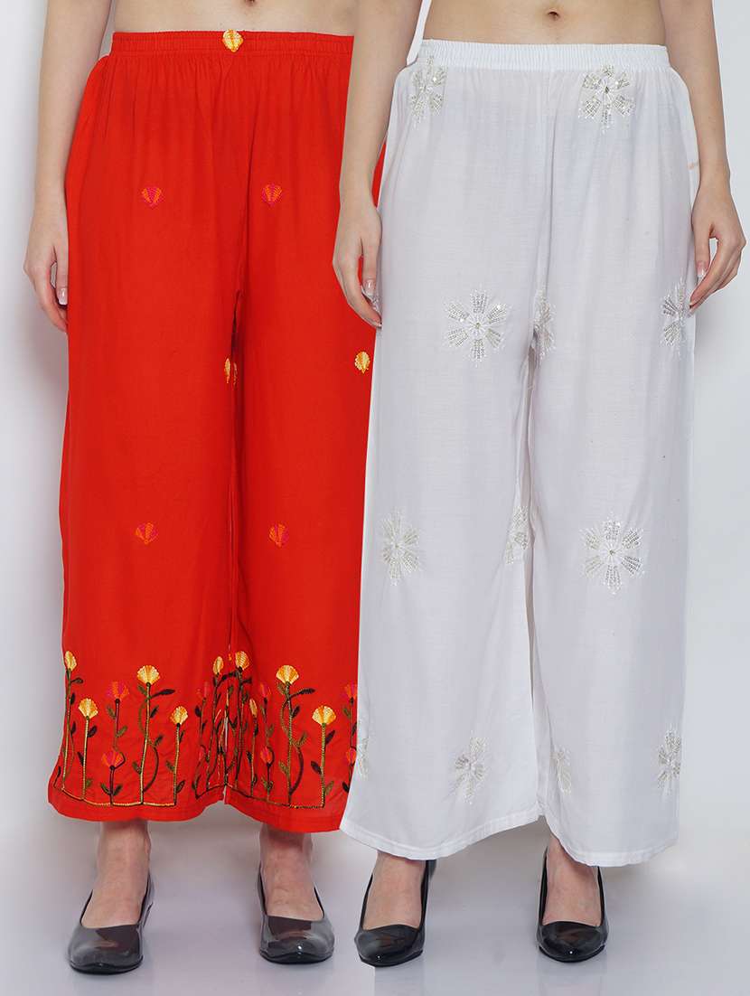 pack of 2 embroidered flared palazzo 