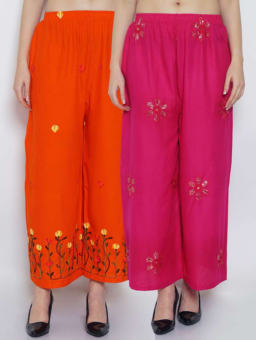 pack of 2 embroidered straight palazzo