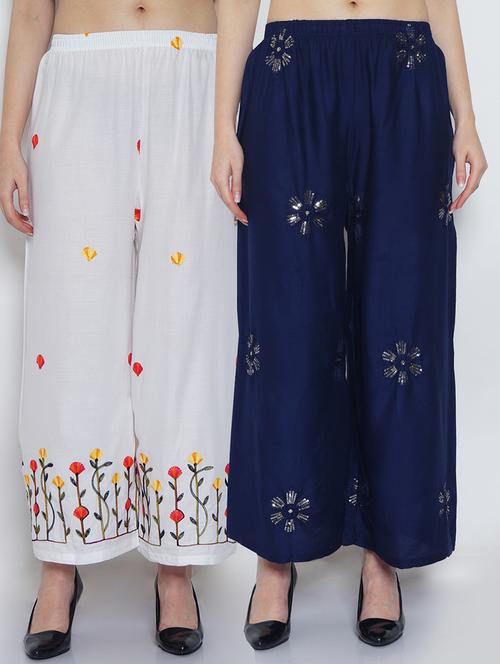 pack of 2 embroidered  flared palazzo - 19124536 -  Standard Image - 0