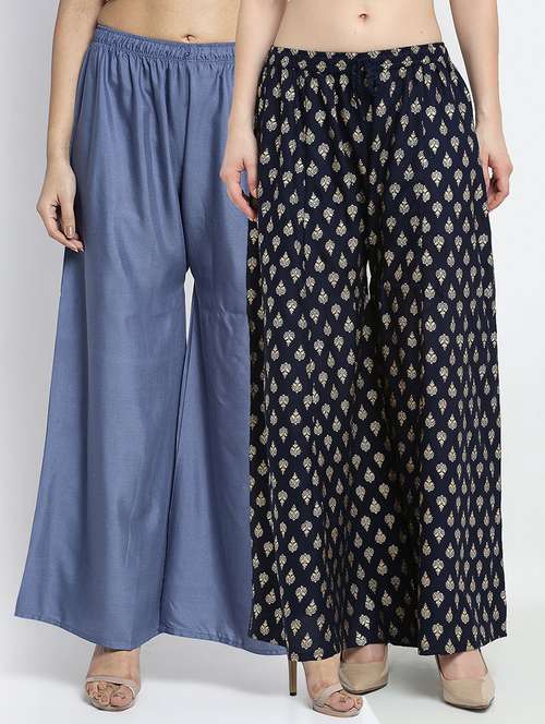 pack of 2 printed & solid palazzo - 19124594 -  Standard Image - 0