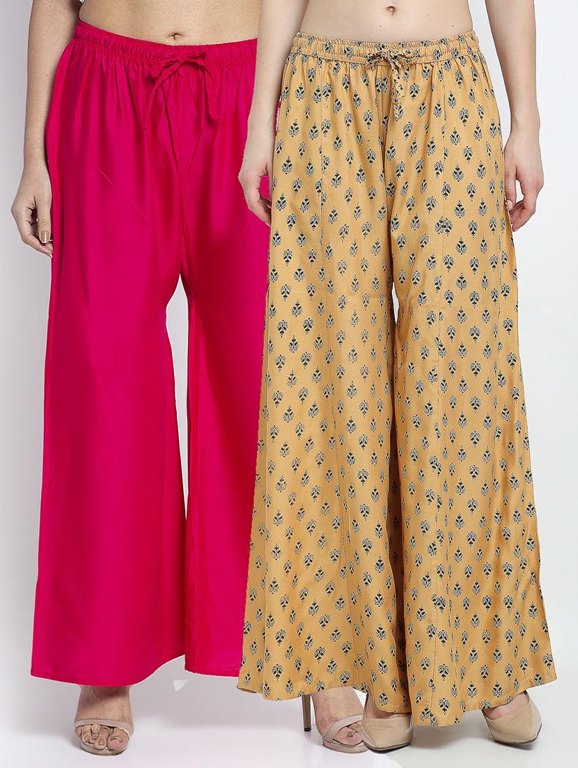 pack of 2 printed & solid palazzo - 19124610 -  Zoom Image - 0