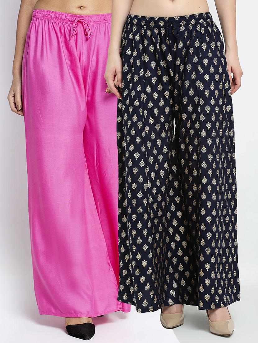 pack of 2 printed & solid palazzo - 19124644 - Zoom Image - 0