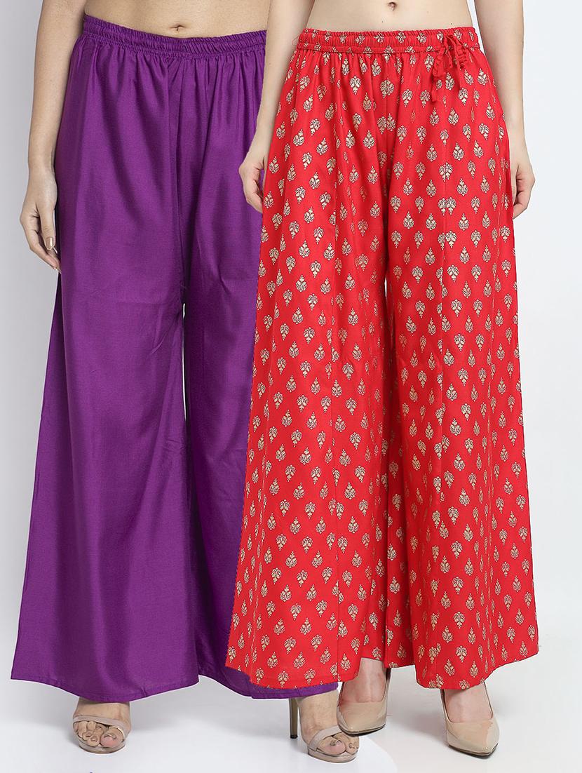 pack of 2 printed & solid palazzo - 19124677 -  Zoom Image - 0