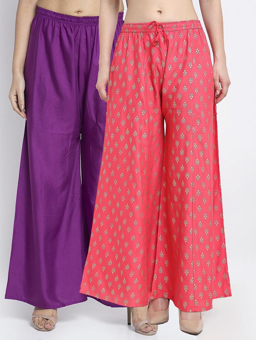 pack of 2 printed & solid palazzo - 19124683 -  Zoom Image - 0