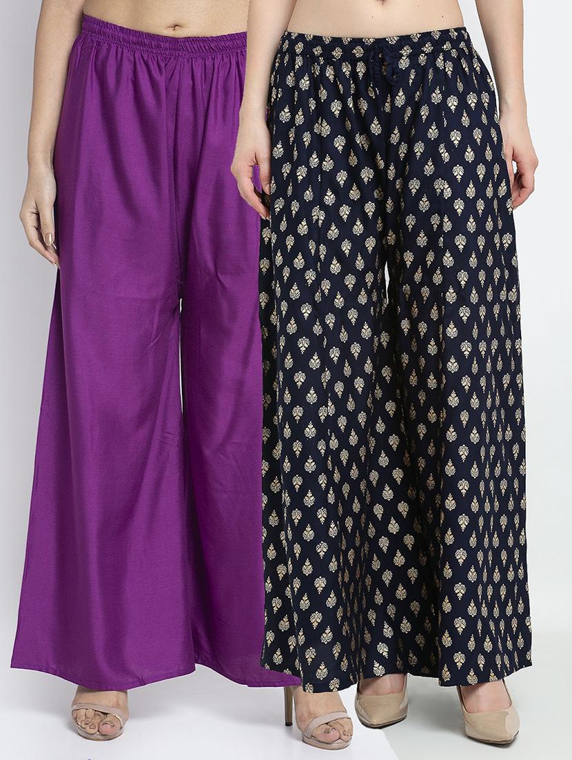 pack of 2 printed & solid palazzo - 19124684 -  Zoom Image - 0