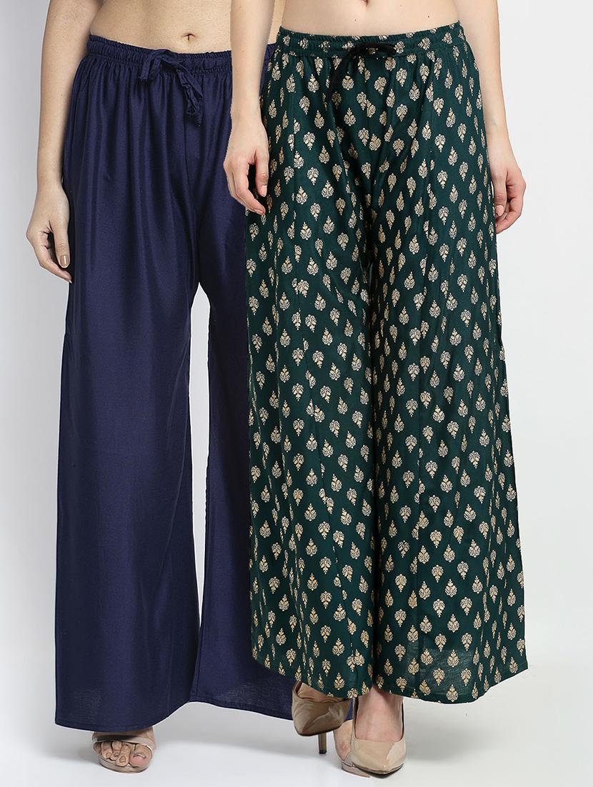 pack of 2 block printed flared palazzo - 19124691 -  Zoom Image - 0