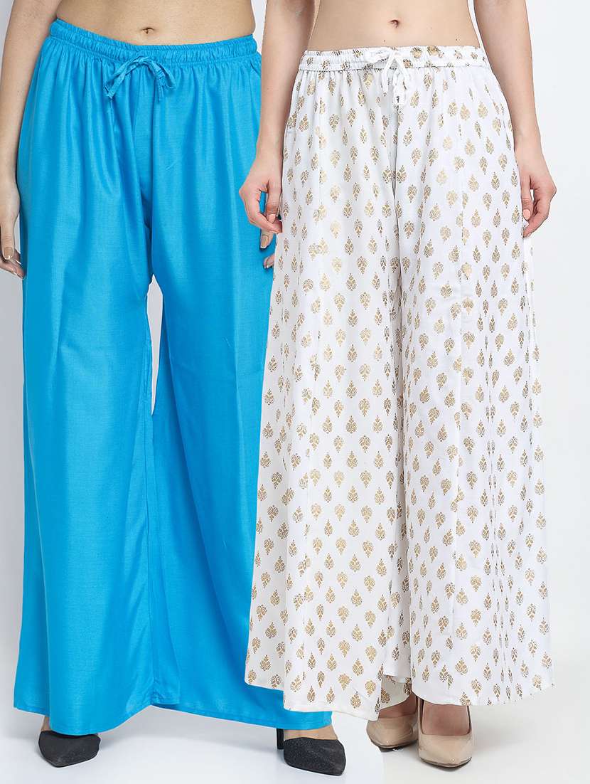 pack of 2 printed & solid palazzo