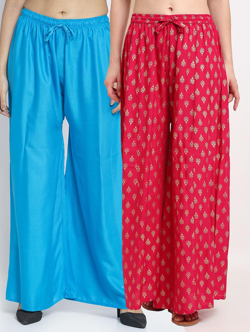 pack of 2 printed & solid palazzo - 19124708 -  Zoom Image - 0
