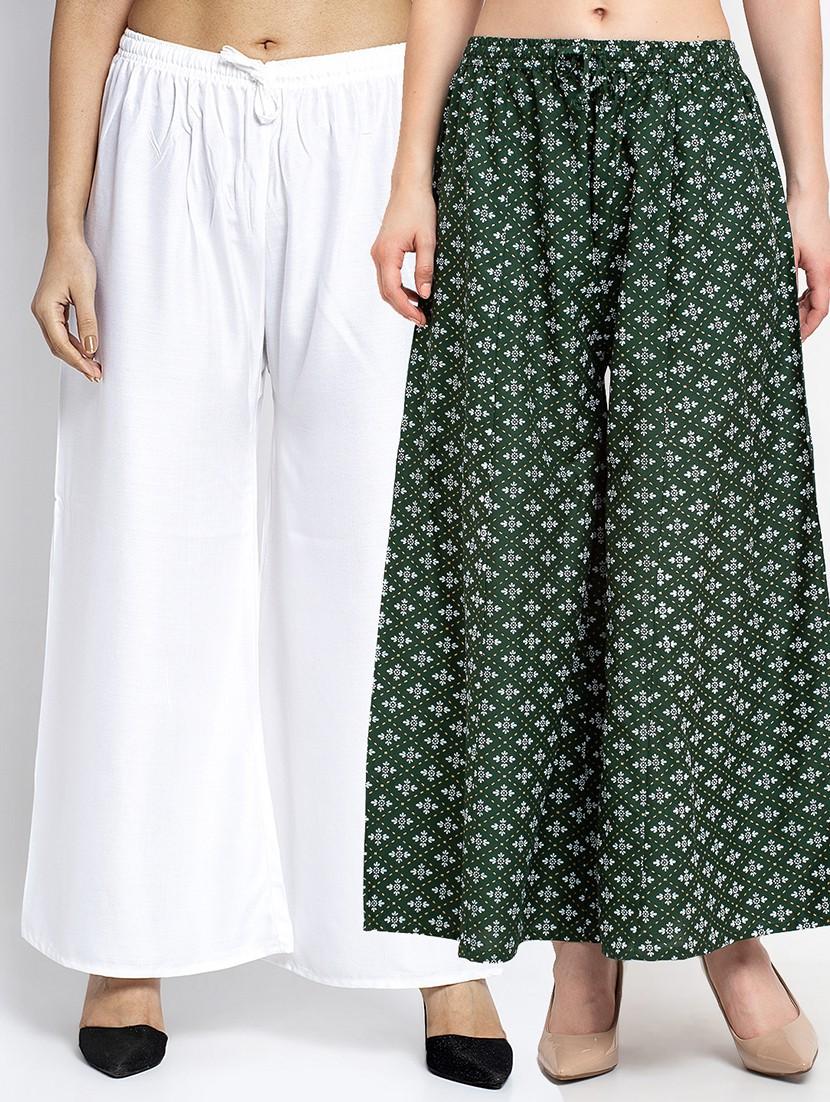 pack of 2 printed & solid palazzo - 19124791 -  Zoom Image - 0