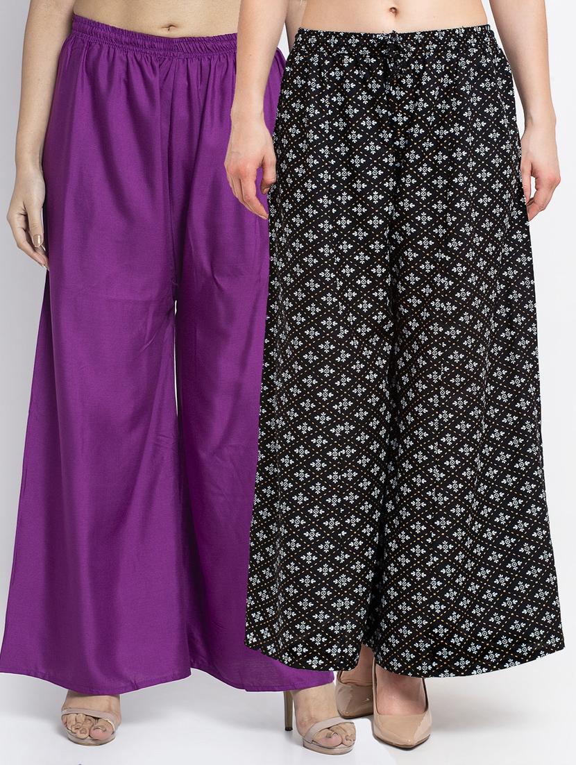 pack of 2 printed & solid palazzo - 19124895 -  Zoom Image - 0