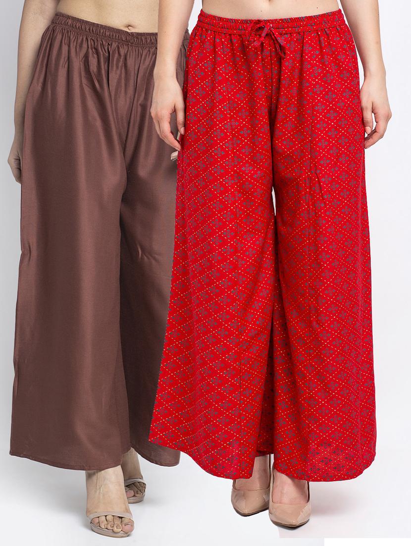 pack of 2 printed & solid palazzo - 19124917 -  Zoom Image - 0