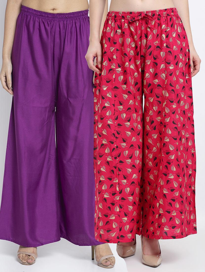 pack of 2 printed & solid palazzo - 19125199 -  Zoom Image - 0