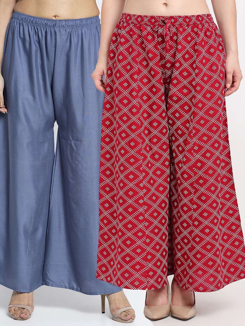 pack of 2 printed flared palazzos