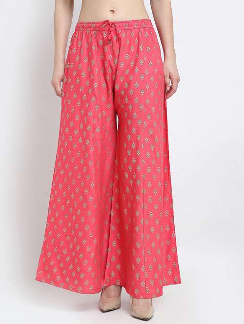 orange rayon flared palazzo - 19125462 - Standard Image - 0